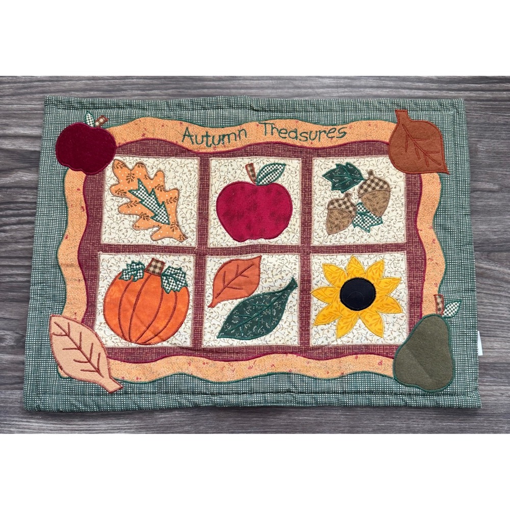 Autumn Treasures Quilted Cotton Placemat Fall Harvest Pumpkin Sunflower Applique